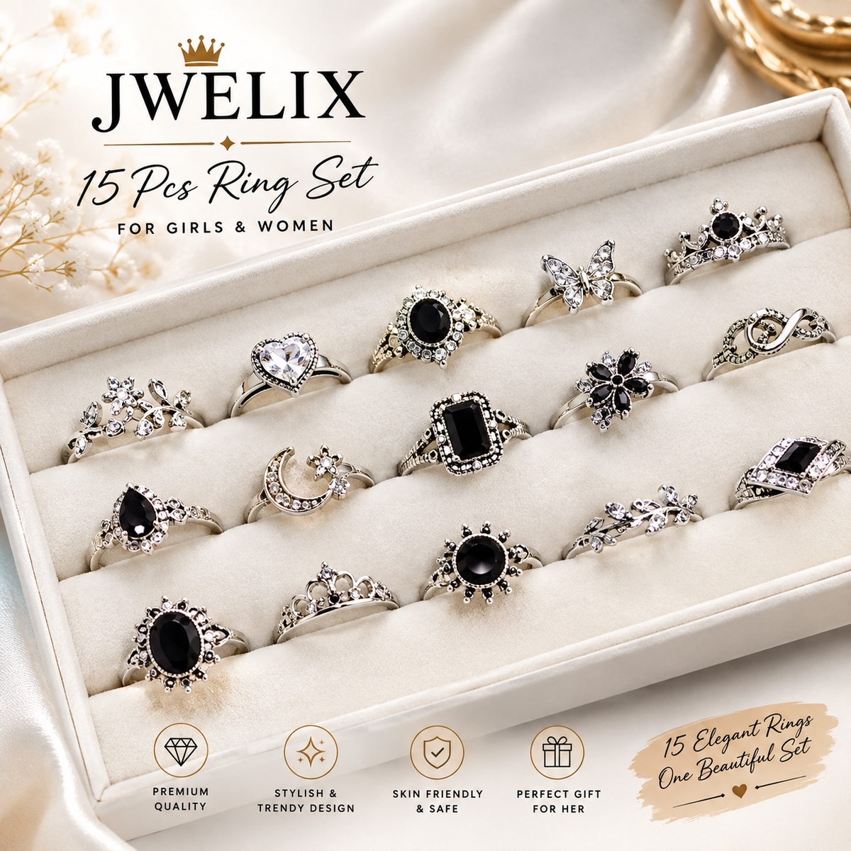 15 Pcs Stylish Ring Set for Women & Girls | Fashion Jewellery Collection