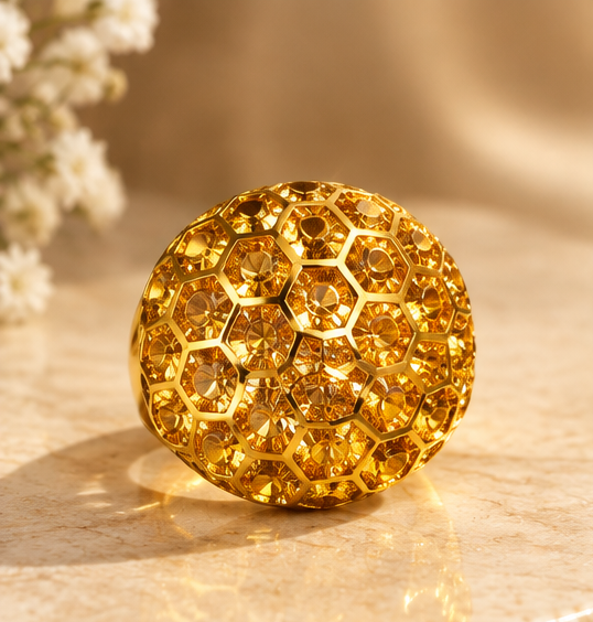 Gold Honeycomb Dome Ring