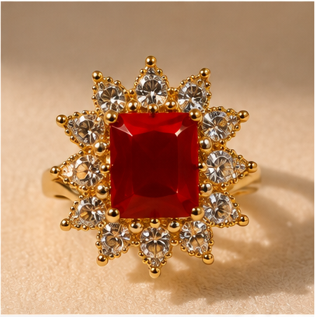 Ruby Sunburst Crystal Ring