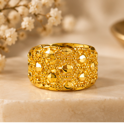Gold Wide Band Filigree Ring