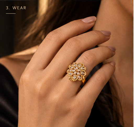 Golden Floral Crystal Ring