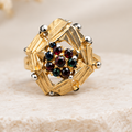 Gold Geometric Square Crystal Cluster Ring