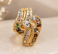 Gold Crossover Multicolour Crystal Cocktail Ring