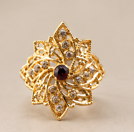 Gold Open Marquise Petal Star Ring with Ruby Centre