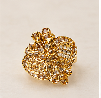 Gold Peacock Champagne Crystal Cocktail Ring