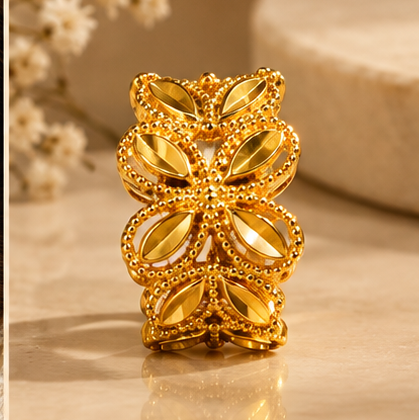 Gold Double Floral Wide Band Ring
