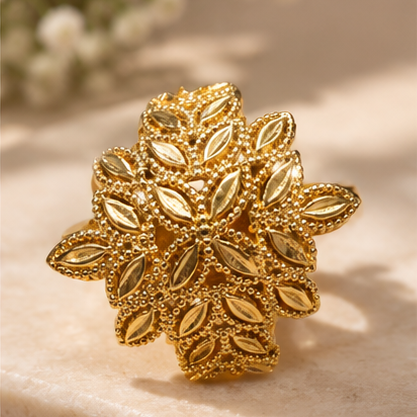 Gold Multi-Layer Floral Marquise Ring