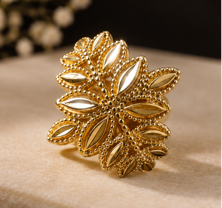 Gold Starburst Multi-Petal Cocktail Ring