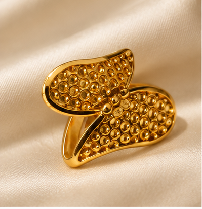 Gold Butterfly Wing Textured Open Ring