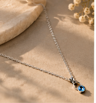 Silver Blue Topaz Solitaire Pendant Necklace