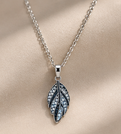Silver Crystal Pavé Leaf Pendant Necklace