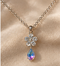 Gold Crystal Flower Aurora Teardrop Necklace