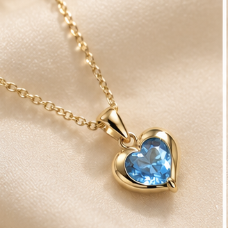 Gold Blue Heart Crystal Pendant Necklace
