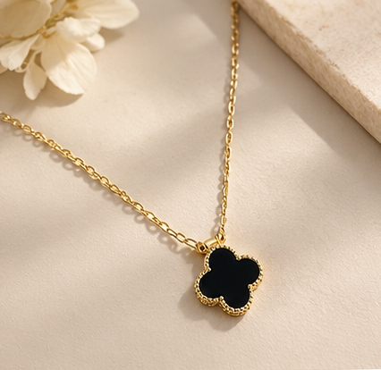 Gold Black Clover Pendant Necklace