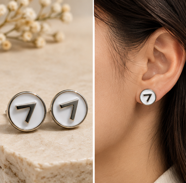 Lucky Number 7 Round Stud Earrings