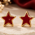 Red Enamel Gold Star Stud Earrings