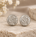Silver Vintage Floral Scroll Coin Stud Earrings