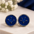 Navy Blue Constellation Gold Beaded Stud Earrings