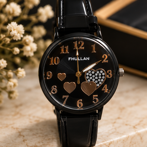 Fhullan Black Heart Crystal Watch