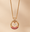 Gold Circle Pink Crystal Pendant Necklace