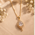 Gold Teardrop Crystal Halo Pendant Necklace