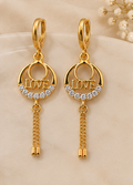 Gold Love Circle CZ Crystal Chain Tassel Drop Earrings