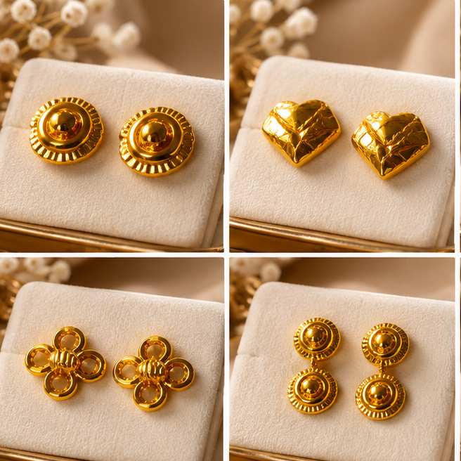 Gold Stud Earrings - Choose Your Style