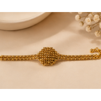 Gold Granule Cluster Dome Beaded Chain Bracelet