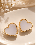 White Mother of Pearl Heart Gold Beaded Stud Earrings