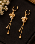 Gold Filigree Flower Crystal Chain Tassel Drop Earrings