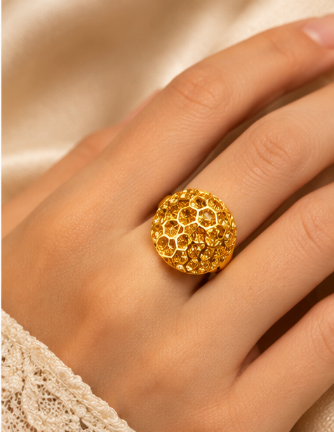 Gold Honeycomb Dome Ring