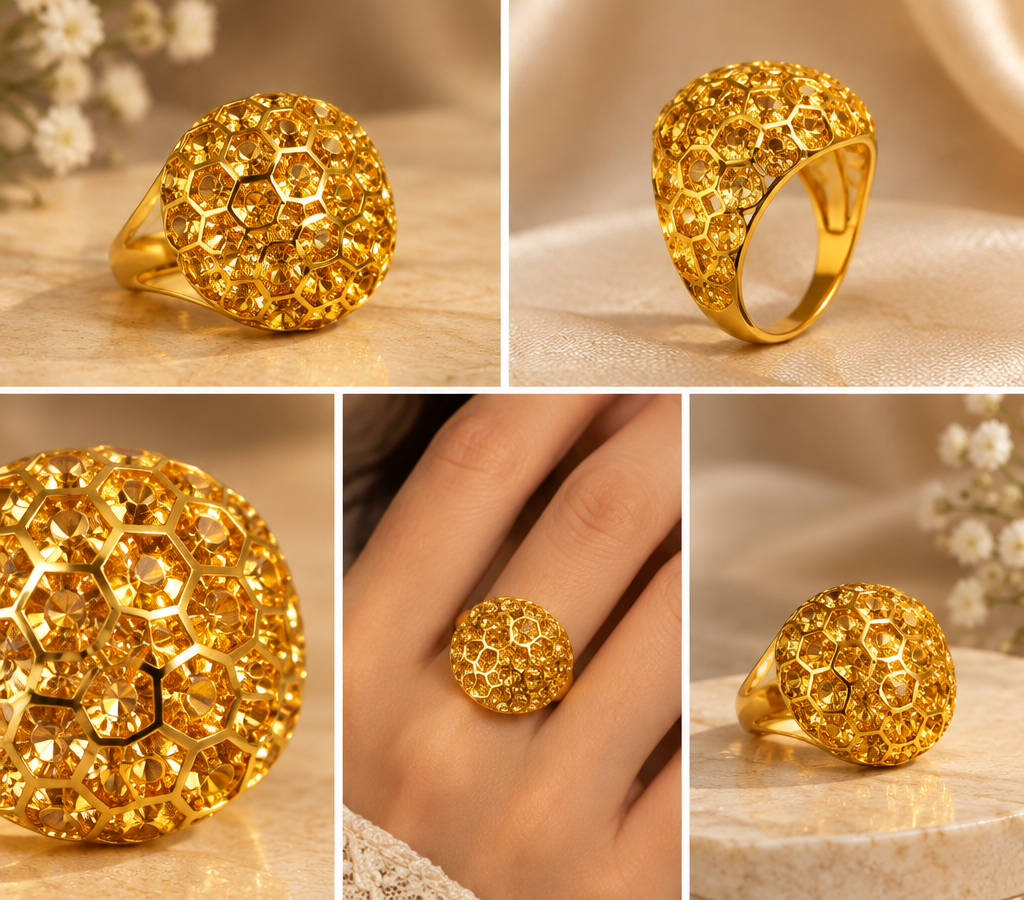 Gold Honeycomb Dome Ring