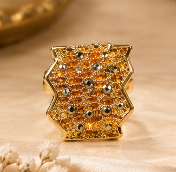 Gold Fan Pavé Crystal Ring