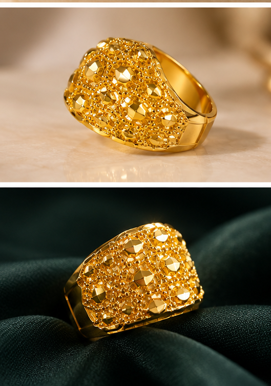 Gold Wide Band Filigree Ring