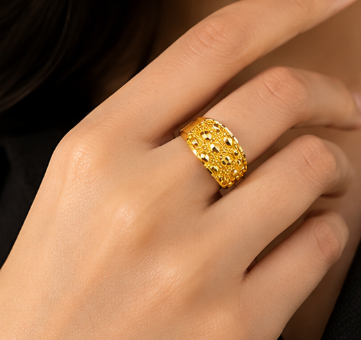 Gold Wide Band Filigree Ring