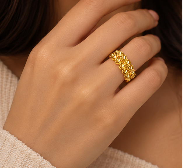 Gold Double Row Oval Band Ring