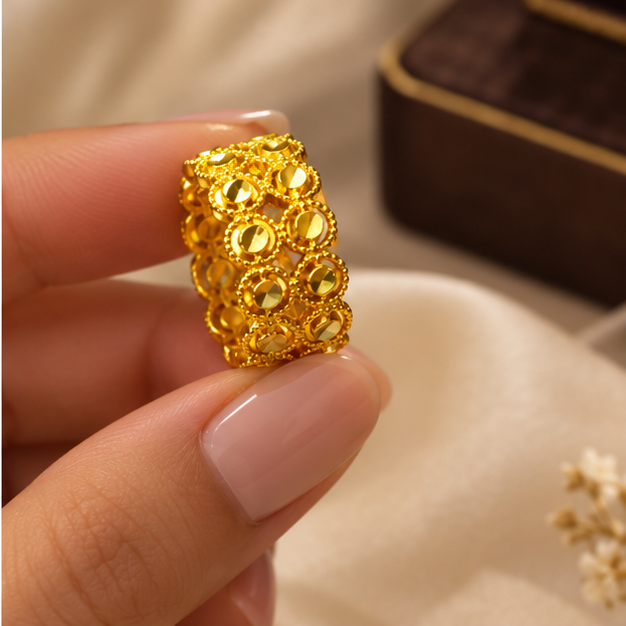 Gold Double Row Oval Band Ring
