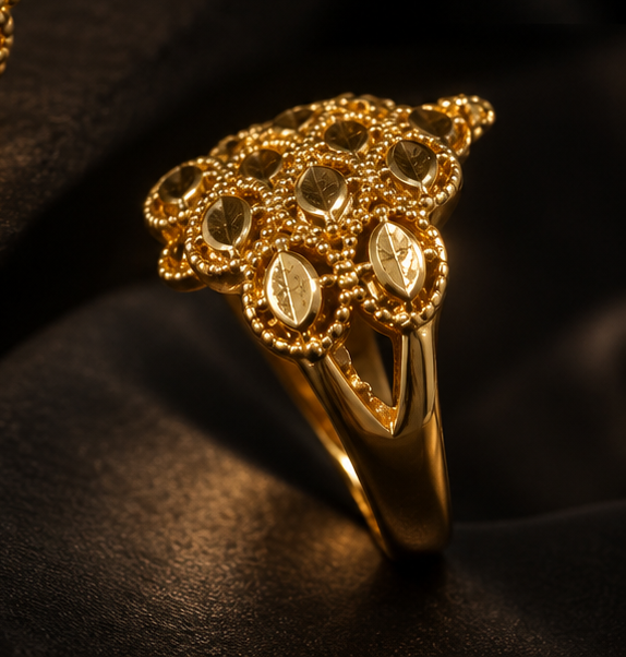 Gold Full Dome Beaded Kundan Ring