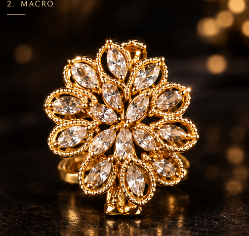 Golden Floral Crystal Ring