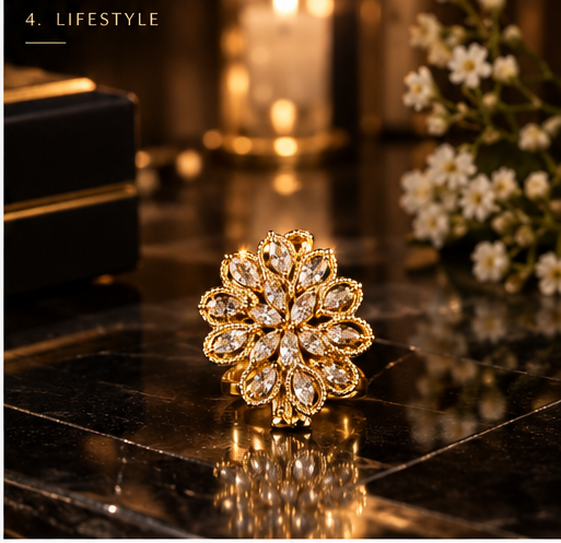 Golden Floral Crystal Ring