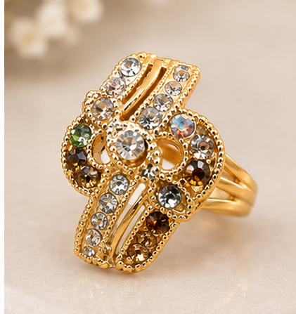 Gold Crossover Multicolour Crystal Cocktail Ring