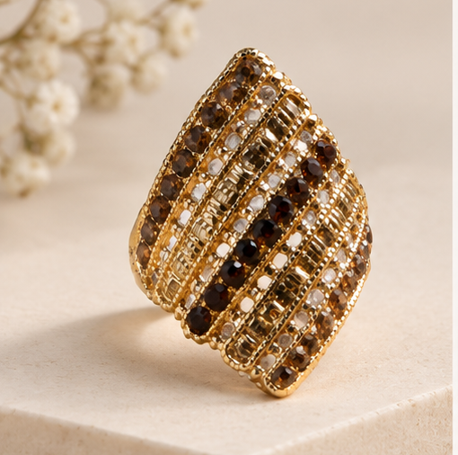 Gold Multi-Row Pavé Crystal Dome Ring