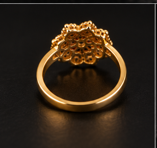 Gold Eight-Petal Floral Ruby Cluster Ring