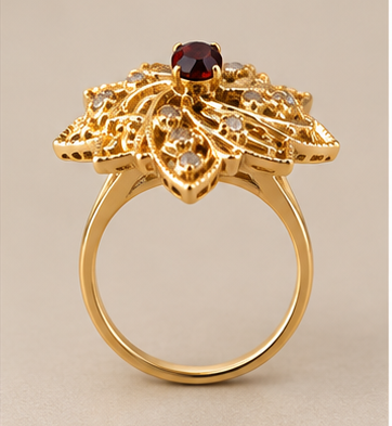 Gold Open Marquise Petal Star Ring with Ruby Centre