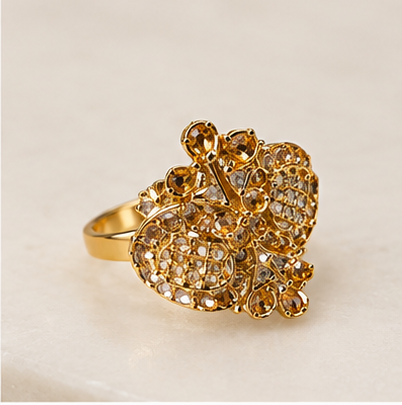 Gold Peacock Champagne Crystal Cocktail Ring
