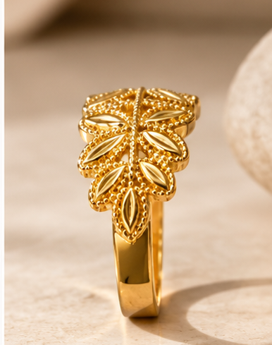 Gold Fern Leaf Wide Band Ring