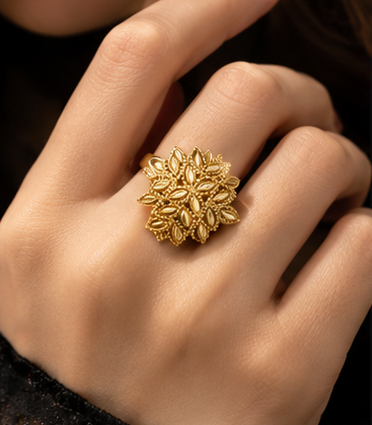 Gold Multi-Layer Floral Marquise Ring
