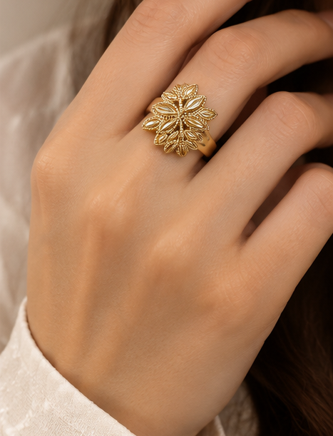 Gold Starburst Multi-Petal Cocktail Ring
