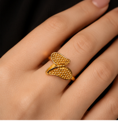 Gold Butterfly Wing Textured Open Ring