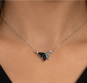 Delicate Black Butterfly Crystal Necklace